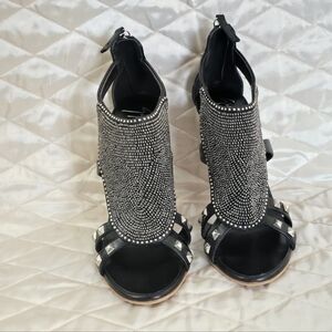 Giuseppe Zanotti Black Crystal Mesh & Silver Stud Sandals